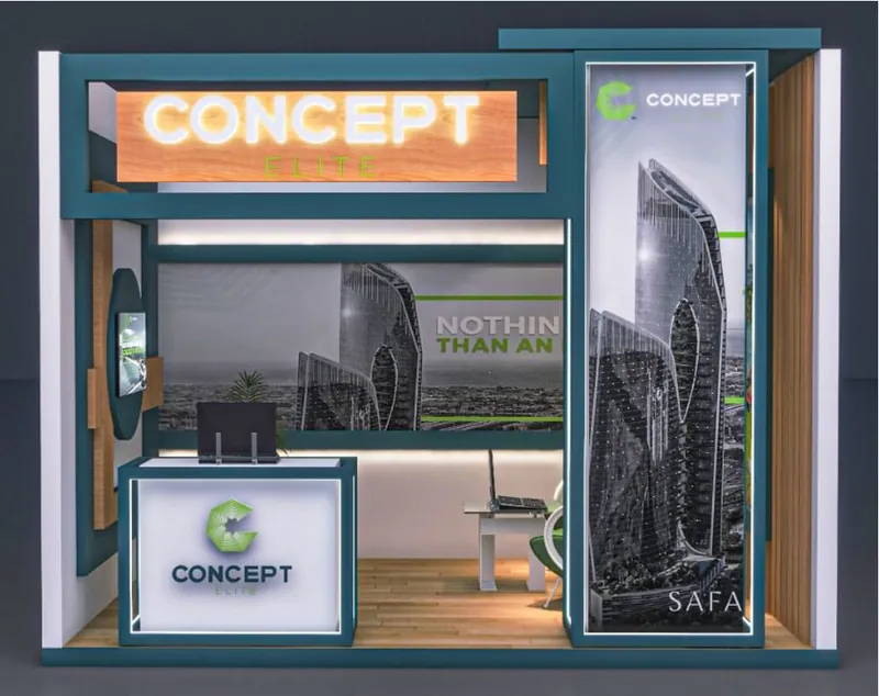 Concept real estate stand 3D concept