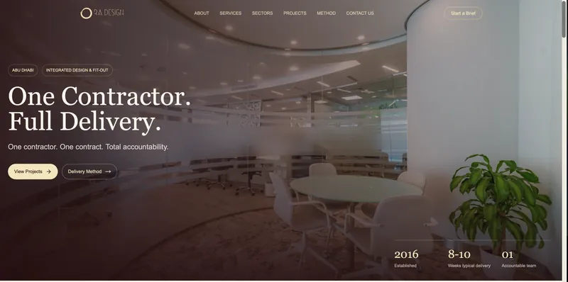 ORA Design website homepage: One contractor, full delivery